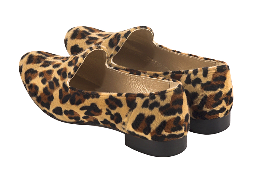 Safari black women's loafers with pompons. Round toe. Flat leather soles. Rear view - Florence KOOIJMAN